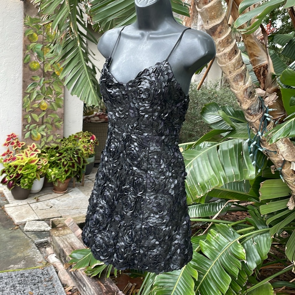 Faux Leather Three-Dimensional, Rosette Dress - image 3